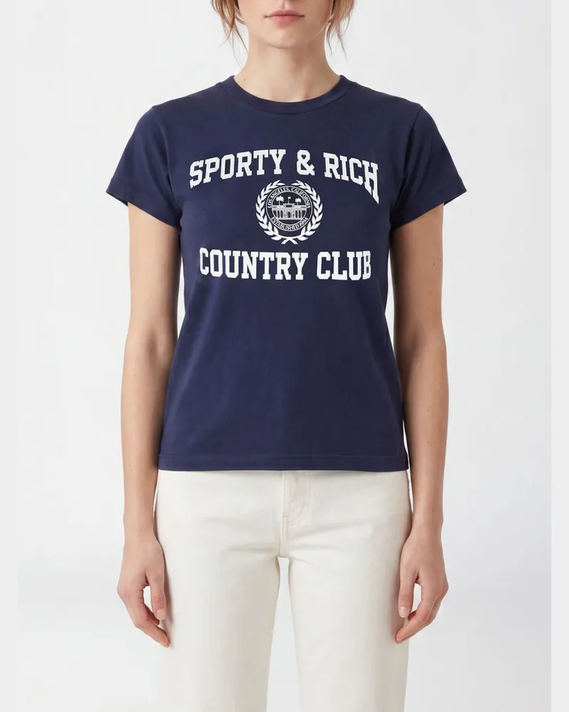 SPORTY & RICH SPORTY  RICH Sporty & Rich Varsity Crest Essential T-Shirt aus recycelter Baumwolle mit Logo-Print Navy