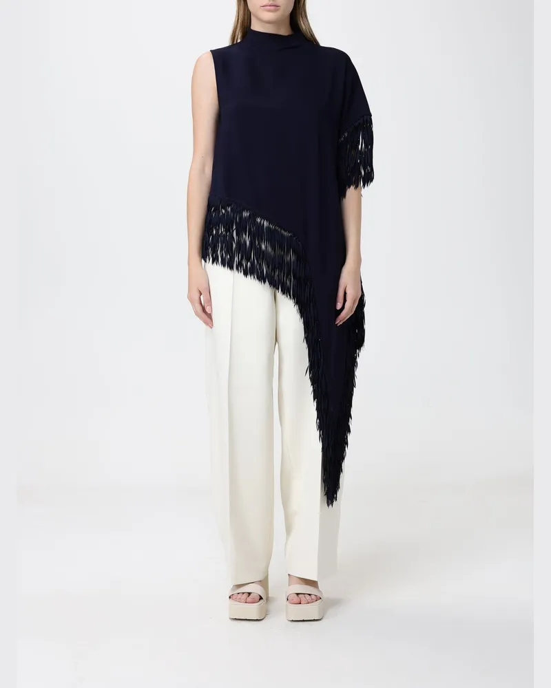 HUGO BOSS Asymmetrisches Viskose-Top mit Fransen Blau