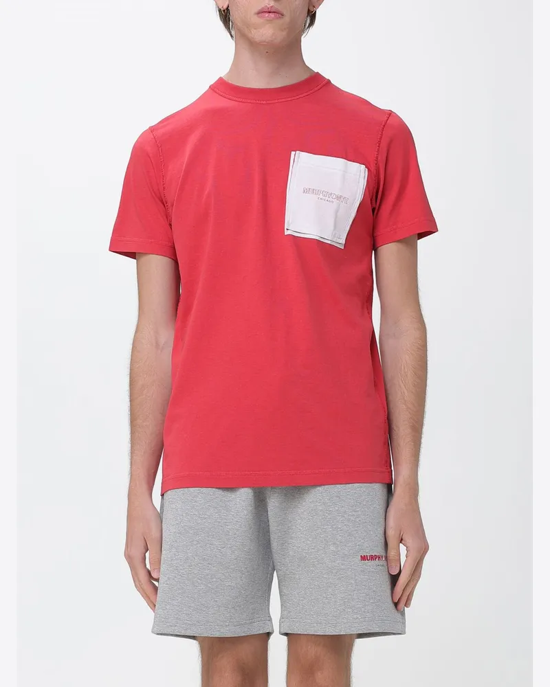 Murphy & Nye Slim-Fit-T-Shirt aus Baumwolle mit Logo und aufgesetzter Tasche Rot
