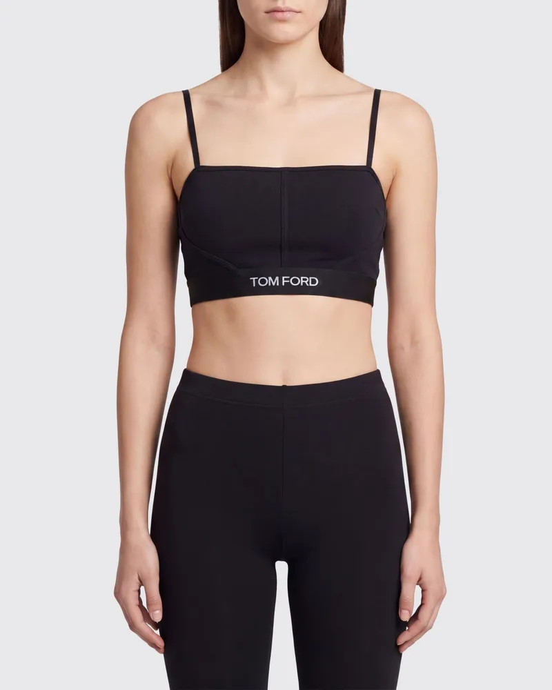 Tom Ford Slim Fit Cropped-Top aus Modal mit Jacquard-Logo und schmalen Trägern Schwarz