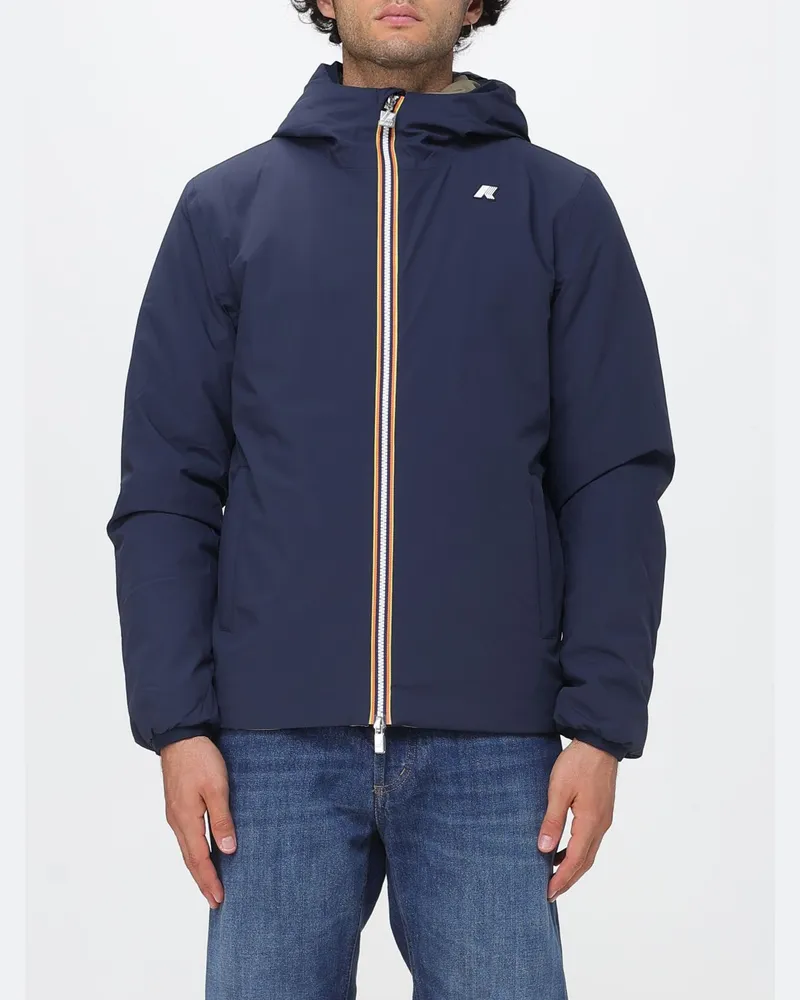 K-Way Wendbarer Windbreaker aus recyceltem Nylon mit Kapuze Blau