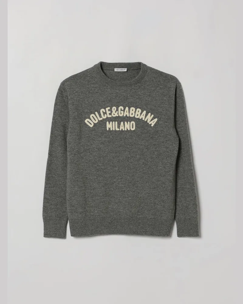 Dolce & Gabbana DOLCE  GABBANA Wollpullover mit Rundhalsausschnitt von Dolce & Gabbana für Jungen mit Kontrastlogo Grau
