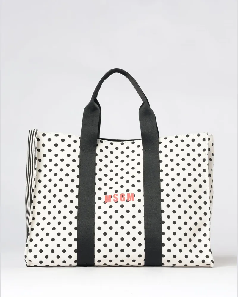 MSGM Canvas-Tragetasche mit Tupfen- und Streifenmuster und Kontrastlogo Schwarz