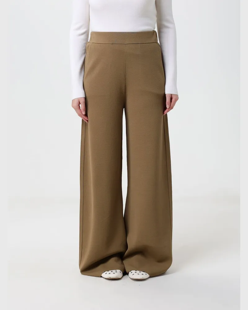 Max Mara Weit geschnittene Strickhose aus Wolle mit hohem Bund Kaki