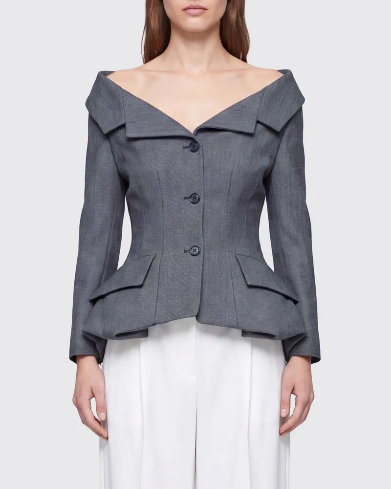 Magda Butrym Cropped-Blazer aus Schurwolle im Korsett-Design mit steigendem Revers Grau