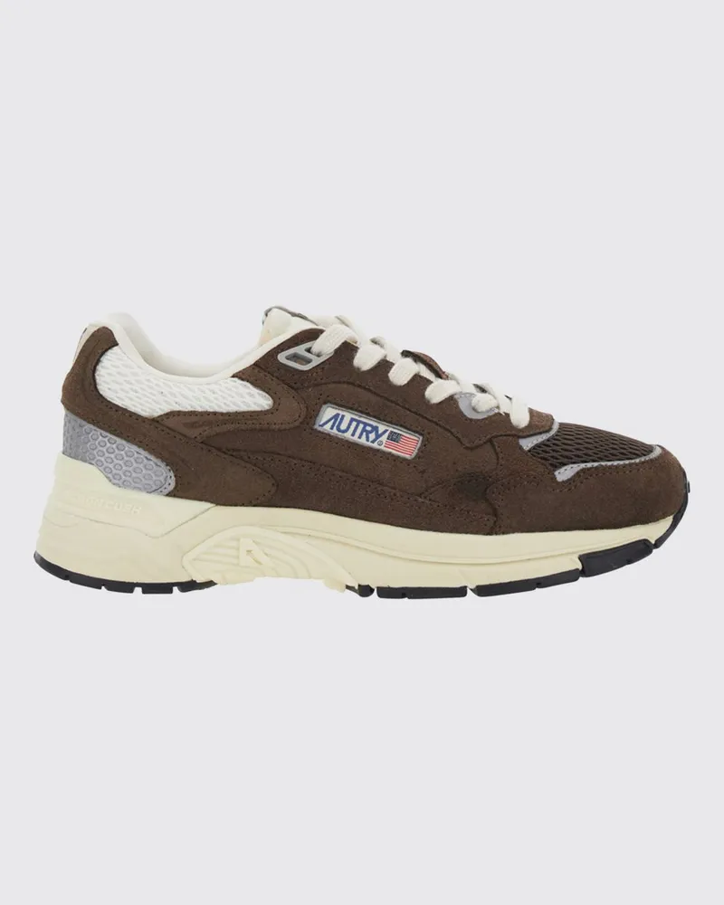 AUTRY Hyperway Low-Top-Sneaker aus Leder und Mesh mit zweifarbigem Design und gezackter Sohle Braun