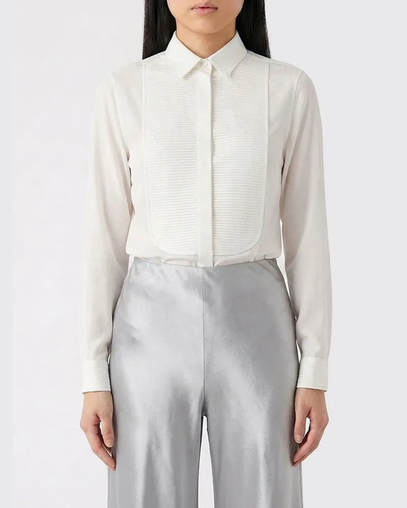 Tom Ford Elegantes Seidenhemd mit plissiertem Plastron Weiß