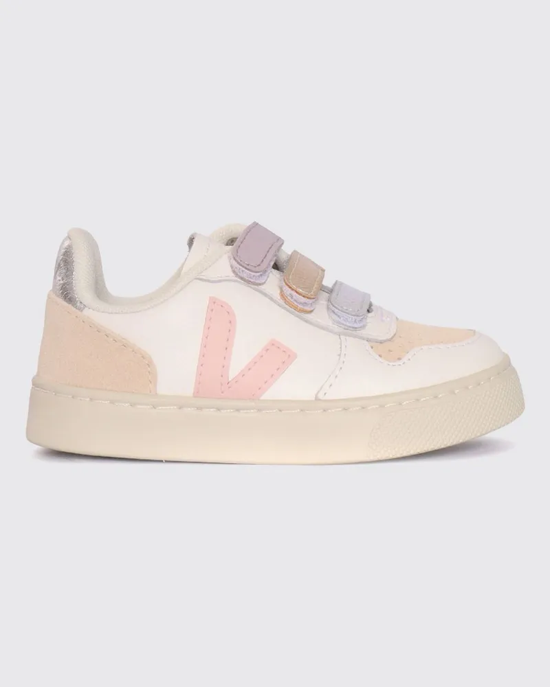 VEJA V-10 Kinder-Sneaker aus Bio-Leder mit Klettverschluss Weiß