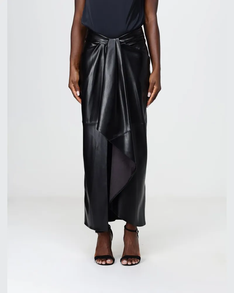 Hanita Hoch taillierter asymmetrischer Midirock aus Kunstleder Schwarz