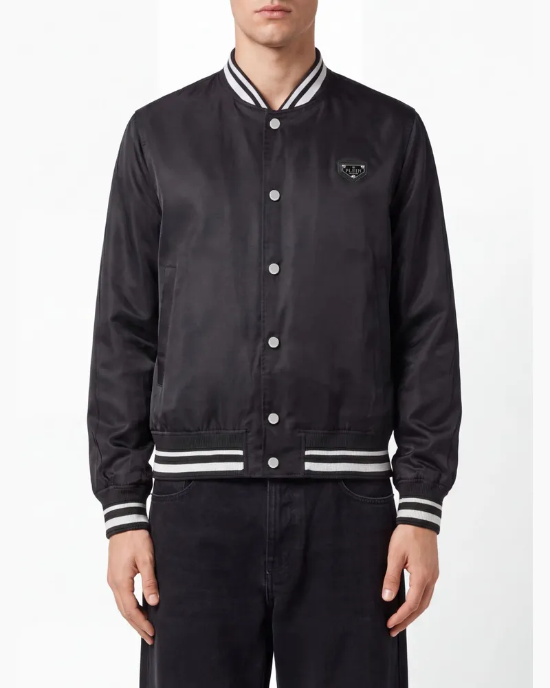 Philipp Plein Nylon-Bomberjacke im Varsity-Stil mit Monogramm-Print und Logo Schwarz