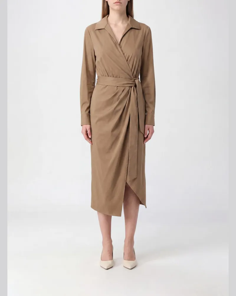 Max Mara Midi-Wickelkleid aus Baumwollmischung Sand