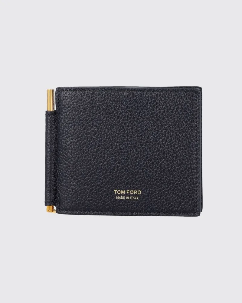 Tom Ford Brieftasche von aus genarbtem Kalbsleder mit Geldklammer Schwarz