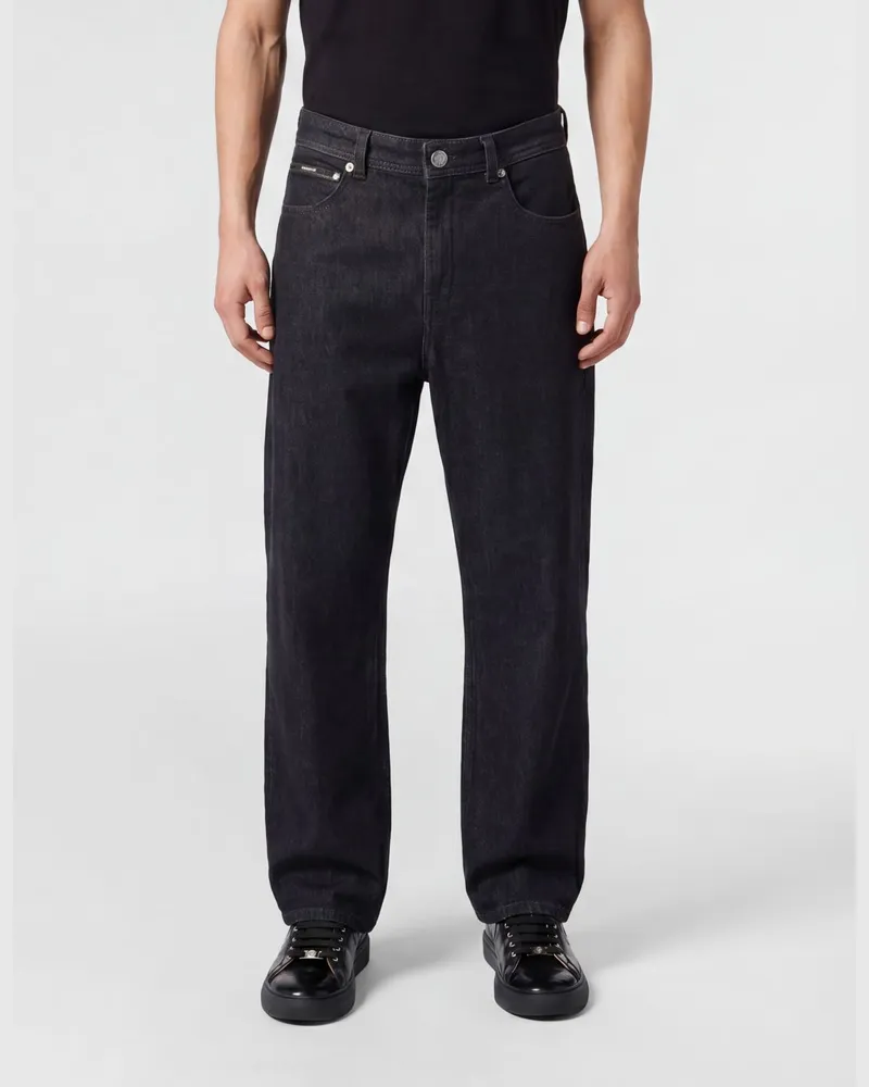 Billionaire Straight-Fit-Jeans aus Baumwolldenim mit Monogramm-Logo Schwarz