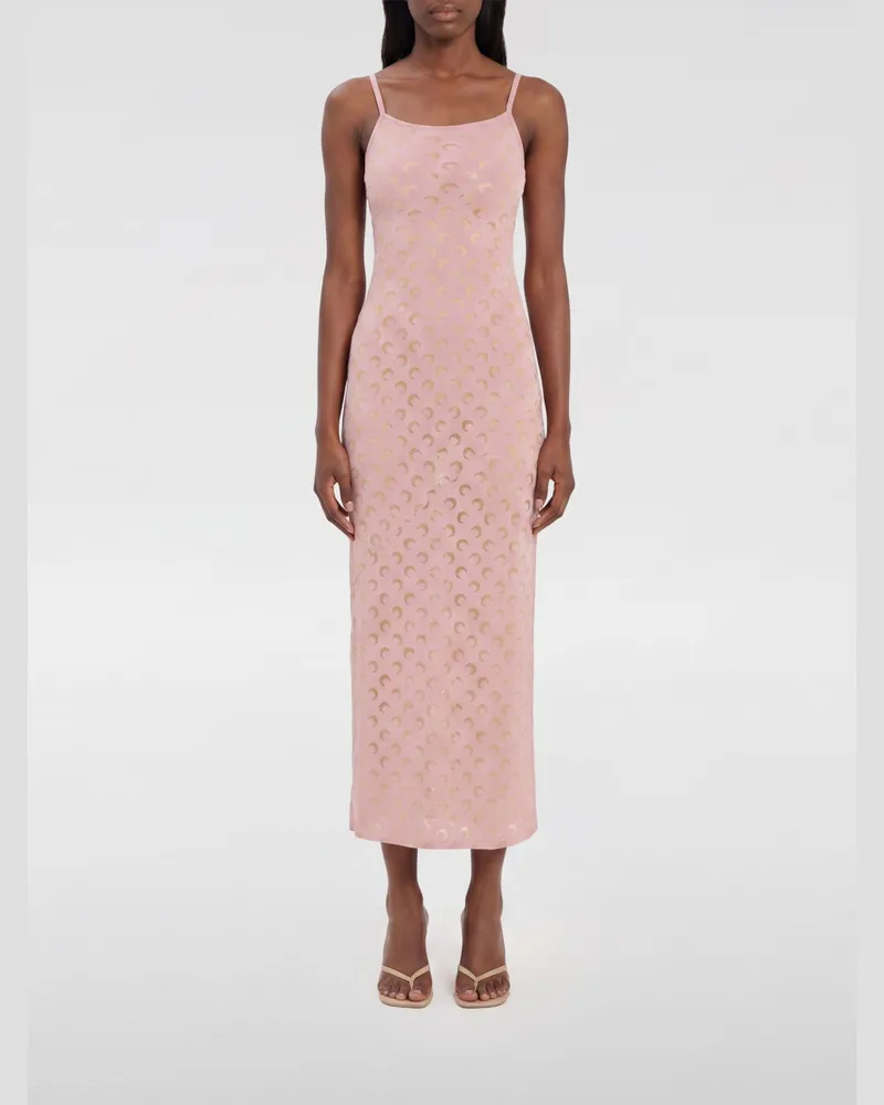 Marine Serre Midi-Kleid aus Jersey mit Monogramm-Print Pink