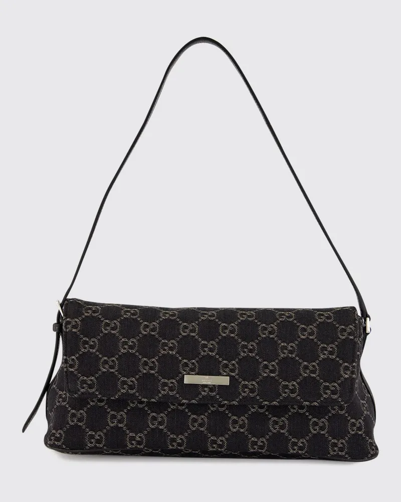 Gucci Madison Schultertasche aus Denim mit GG-Monogramm und verstellbarem Henkel Schwarz