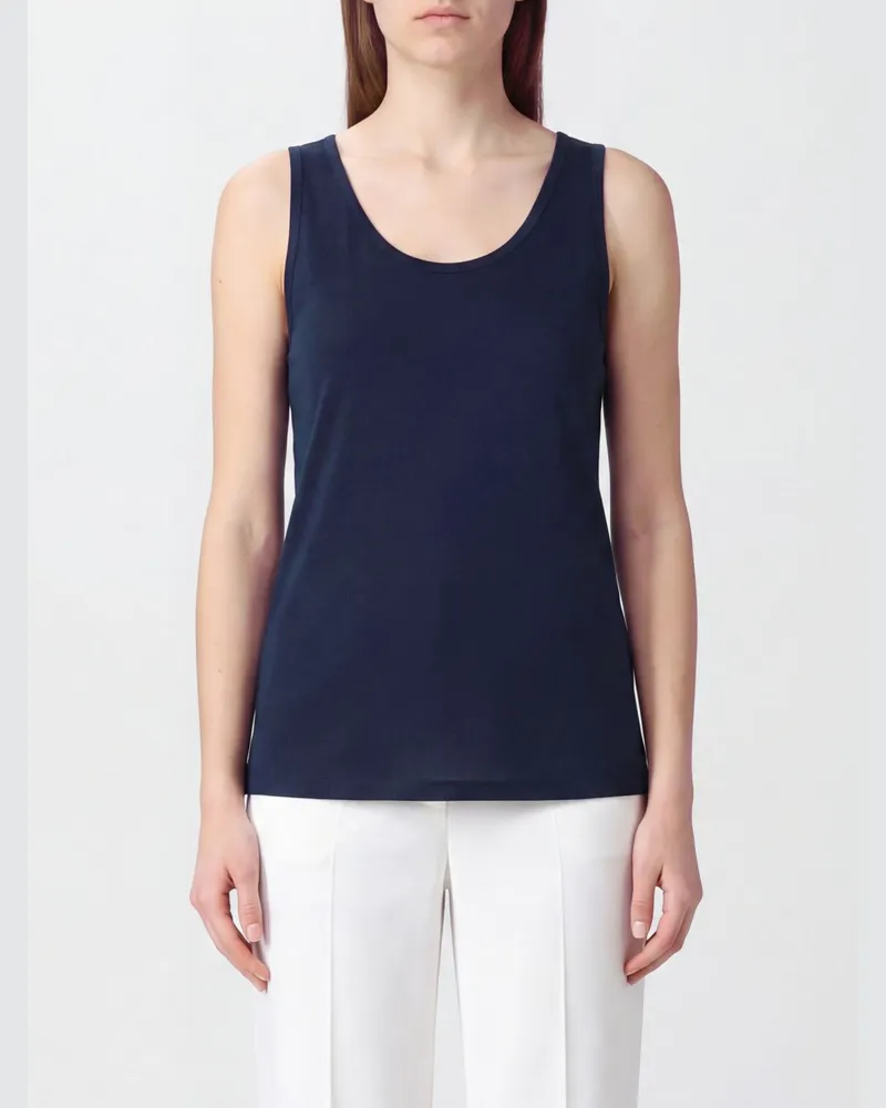 Max Mara Ärmelloses Slim-Fit Top aus Crêpe de Chine mit U-Ausschnitt Navy