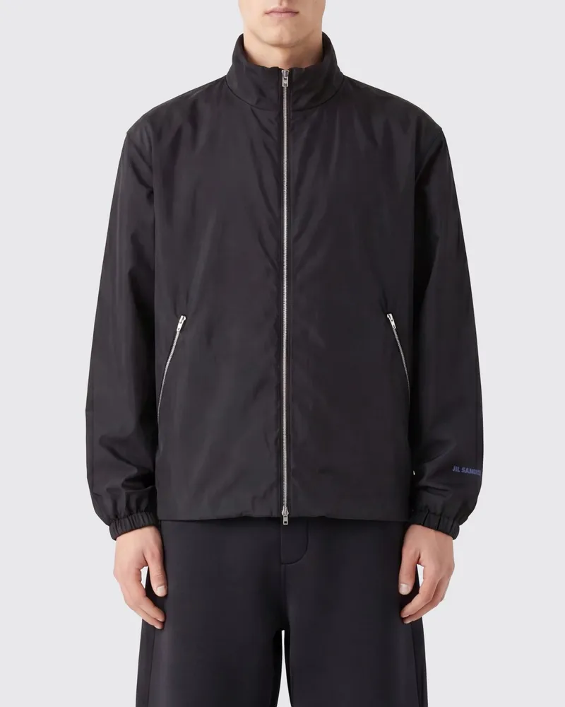 Jil Sander Wasserabweisende Bomberjacke aus technischem Gewebe mit Stehkragen und Logo Schwarz
