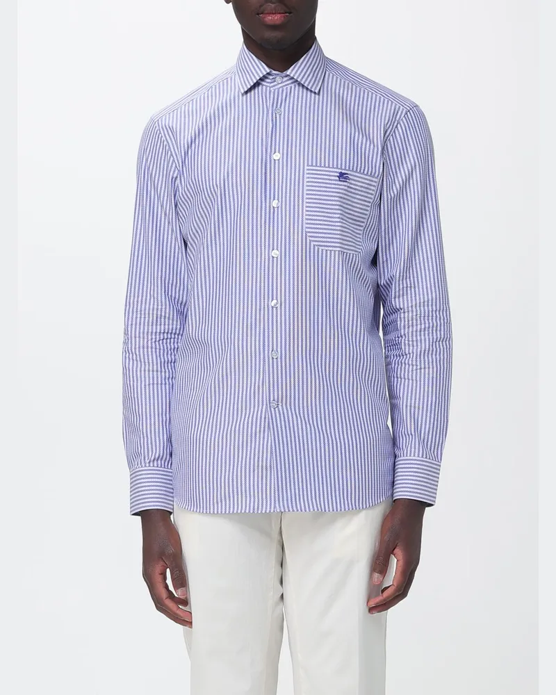 Etro Gestreiftes Popeline-Freizeithemd Hellblau