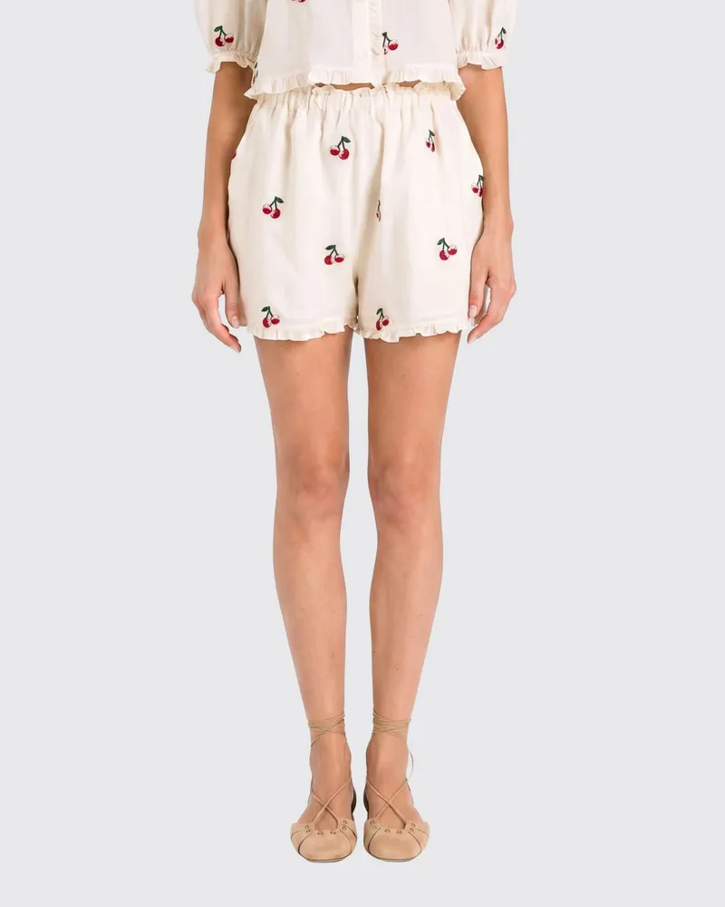 Twin-Set Ramie-Shorts mit Kirschstickerei Cherry