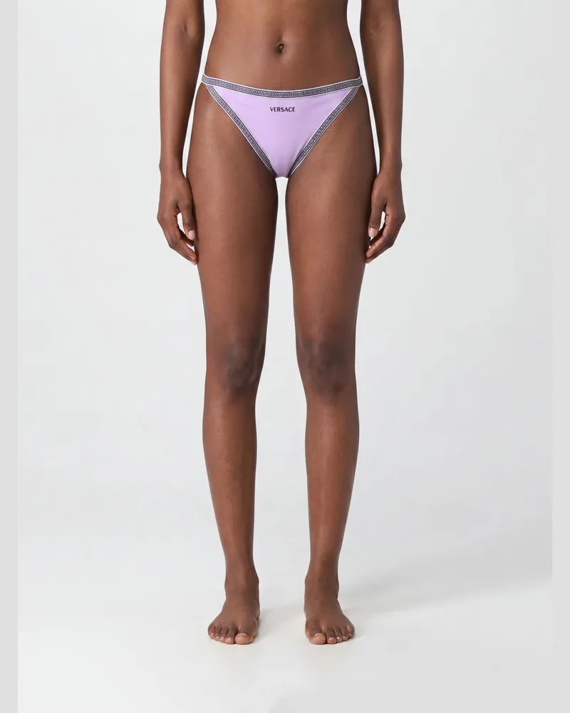 Versace Bikini-Unterteil mit niedrigem Bund und ikonischem Greca-Print Violett