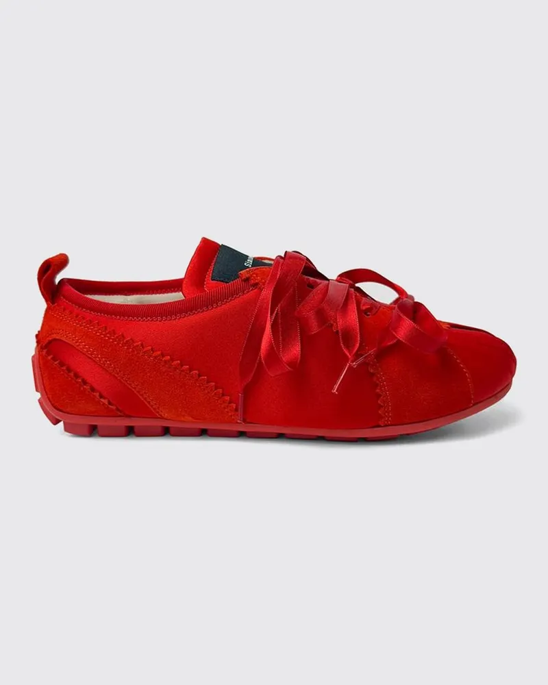 Simone Rocha Grip Trainer Ballerinas aus Wildleder und Satin mit Schleifen Rot