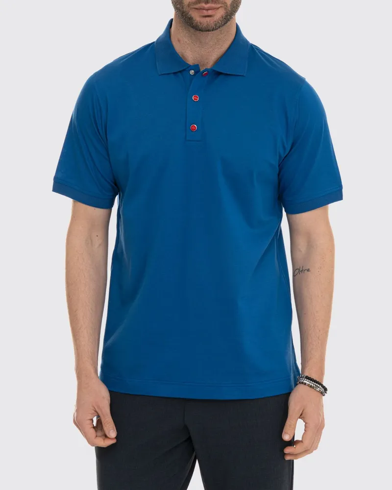 Kiton Kurzärmeliges Poloshirt aus 100% Baumwolle mit klassischem Kragen Blau