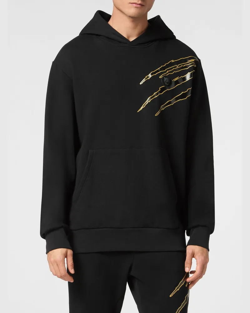Philipp Plein Baumwoll-Hoodie mit Grafikdruck und Hexagon-Logo Schwarz