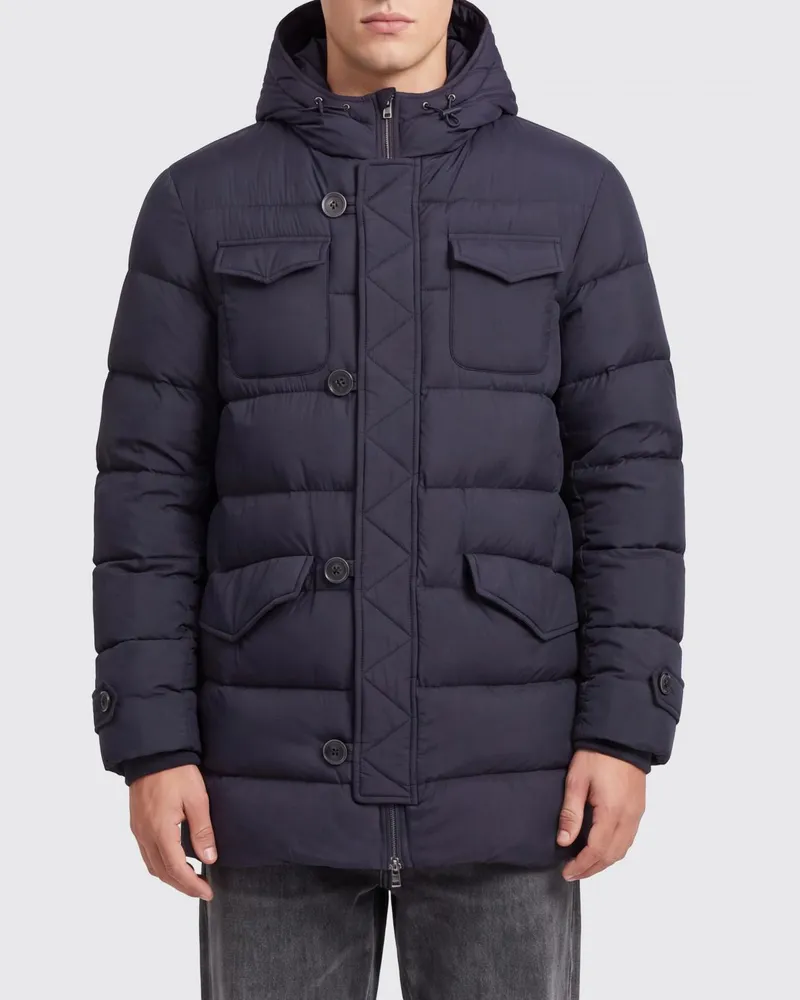 Herno Kurze wasserdichte Eskimo Daunenjacke aus Nylon mit Gänsedaunen Navy