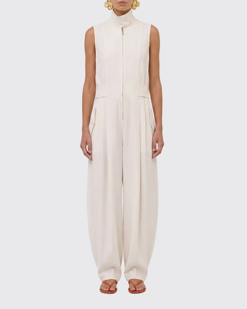 Zimmermann Ärmelloser Luna Jumpsuit aus Viskose mit Stehkragen Weiß