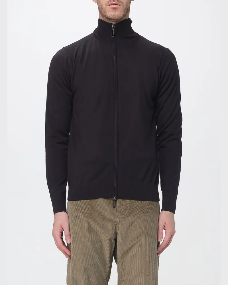 Paolo Pecora Milano Woll-Cardigan mit Reißverschluss und Stehkragen Schwarz