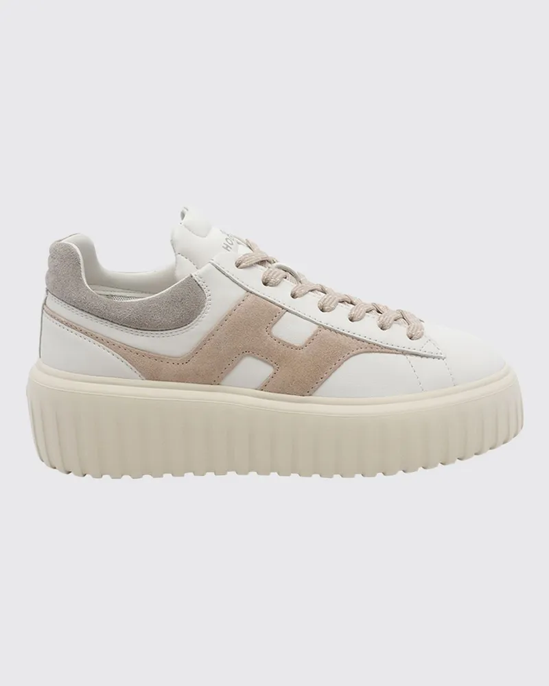 Hogan H-Stripes Platform-Sneakers aus Leder und Veloursleder Weiß