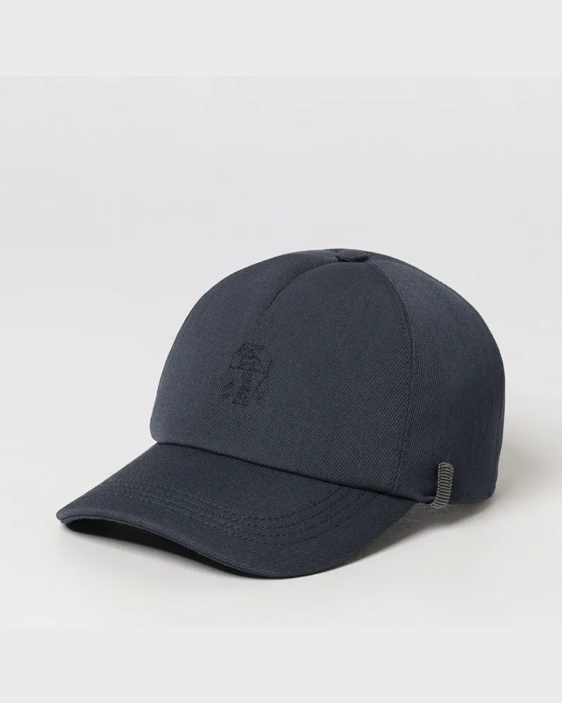 Brunello Cucinelli Baseballkappe aus Baumwolltwill mit Logo und Monili-Verzierung Navy