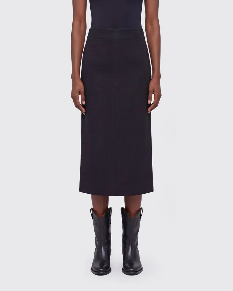Jil Sander Hoch taillierter Midi-Bleistiftrock aus Wolle und Seide mit Rückenschlitz Schwarz