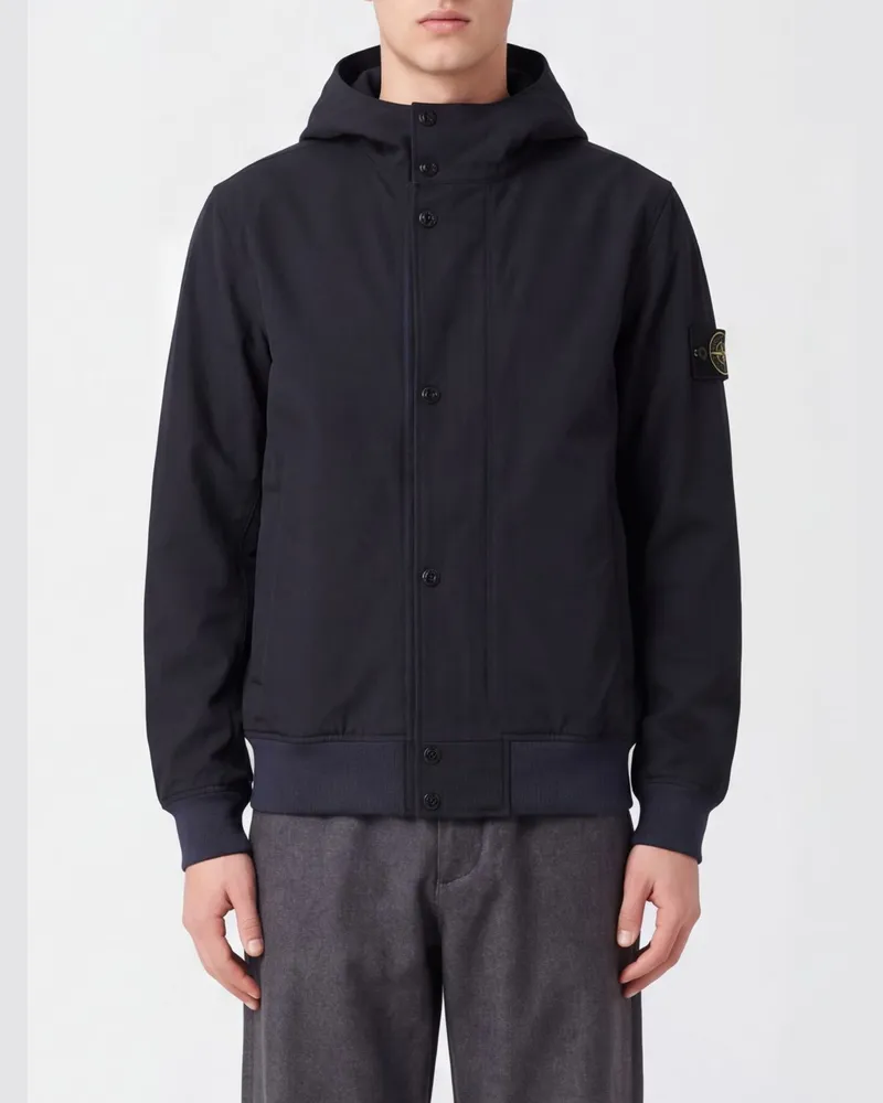 Stone Island Kapuzen-Bomberjacke aus wasserabweisendem Stretch-Tech-Gewebe Blau
