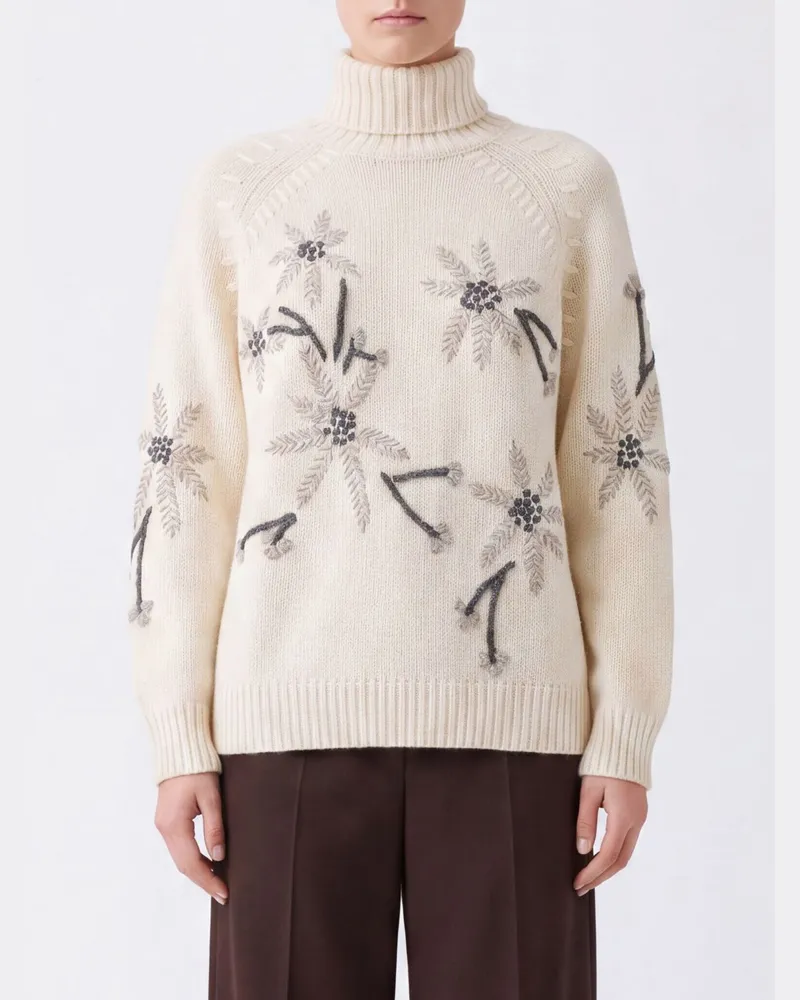 P.A.R.O.S.H. P.A.R.O H. Rollkragenpullover aus Kaschmir mit floralem Jacquard Weiß