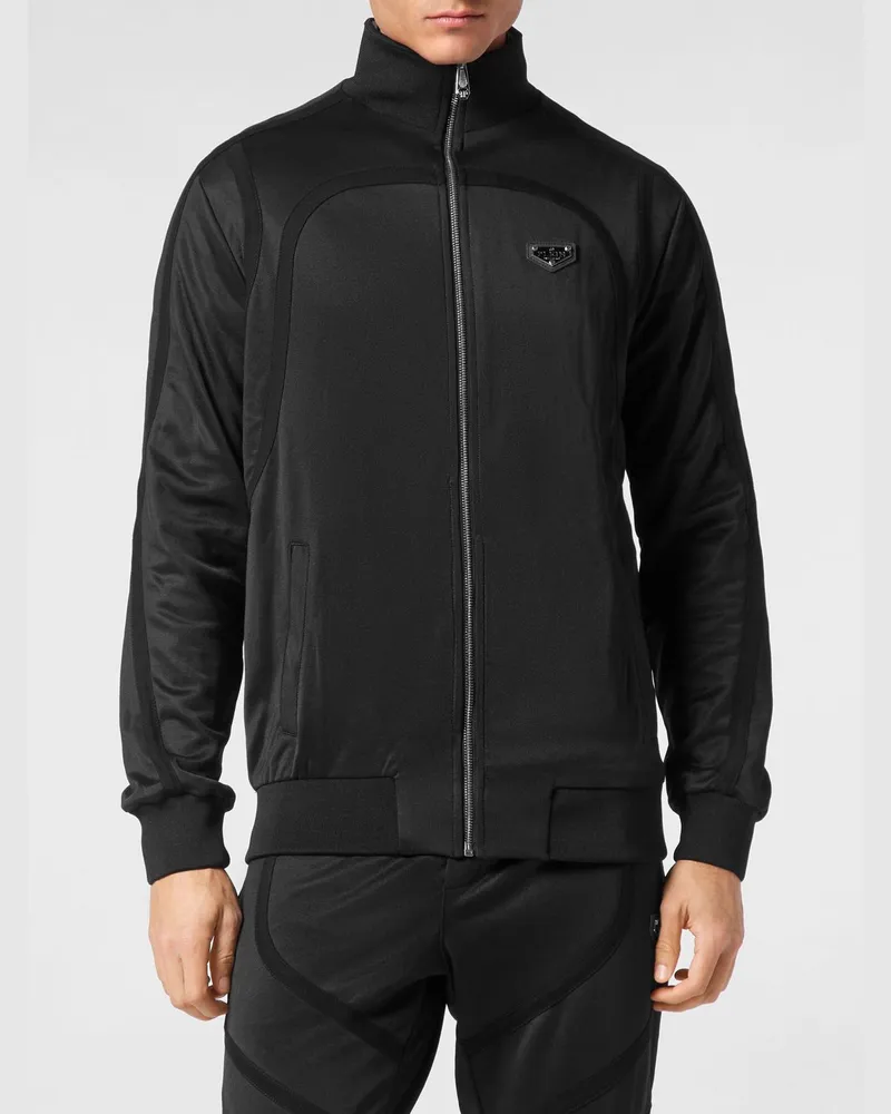 Philipp Plein Slim-Fit Sweatjacke aus Baumwollmix mit Reißverschluss Schwarz