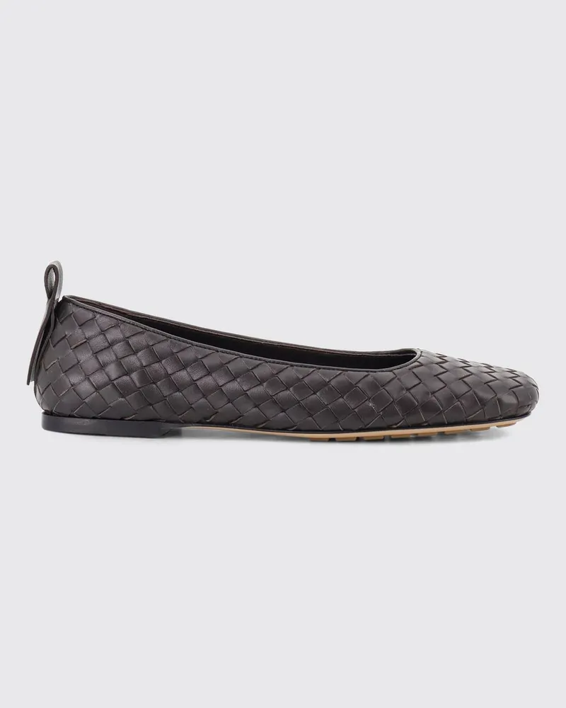 Bottega Veneta Charlotte Ballerinas aus geflochtenem Lammleder mit eckiger Kappe Kaffee