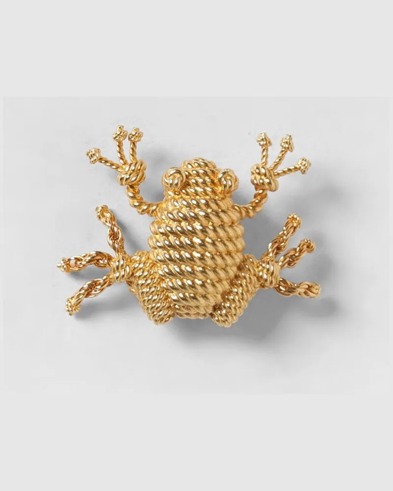 Loewe Rana Brosche aus goldfarbenem Messing mit graviertem Logo Gold