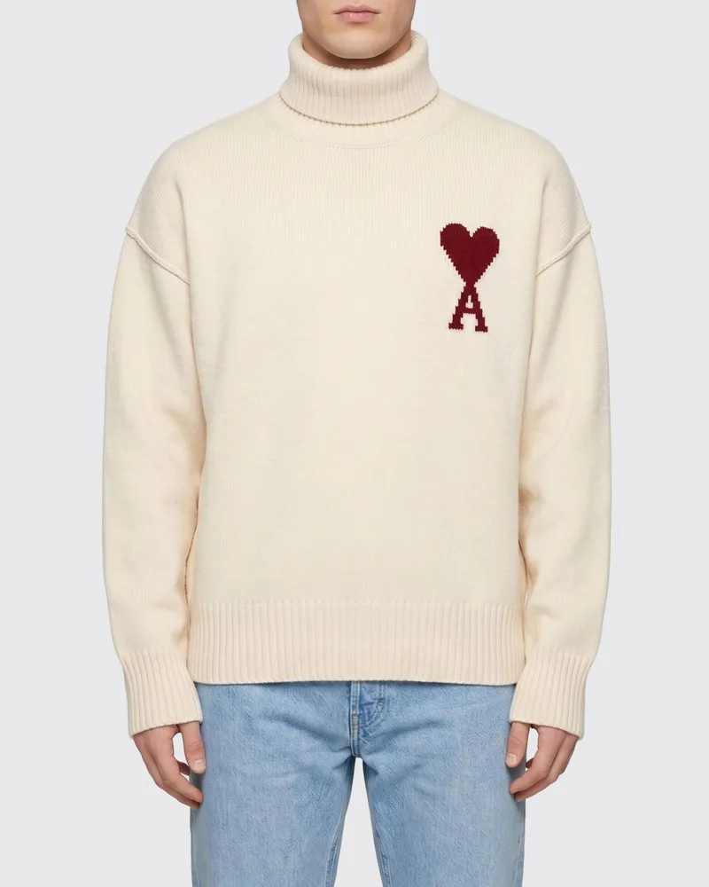 AMI Paris Rollkragenpullover aus Wolle mit Logo Weiß