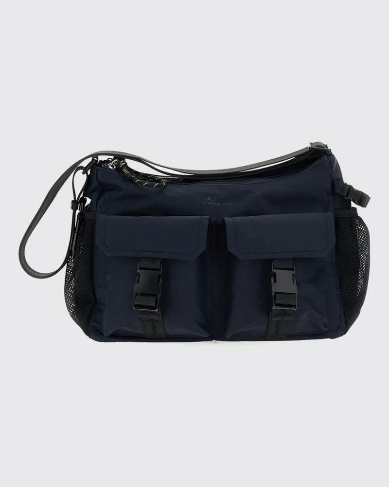 A.P.C. Utility-Umhängetasche aus Nylon mit aufgesetzter Tasche und Karabiner Blau