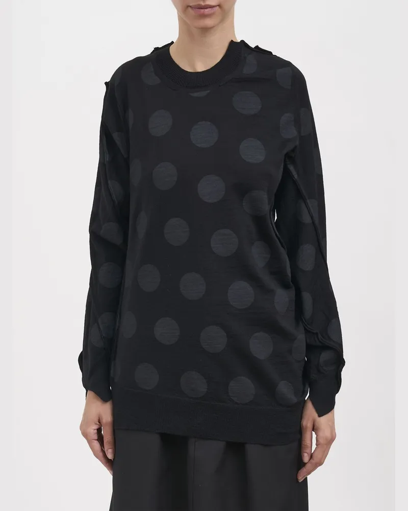 Junya Watanabe Rundhalspullover aus reiner Wolle mit Polka-Dots und asymmetrischem Saum Schwarz