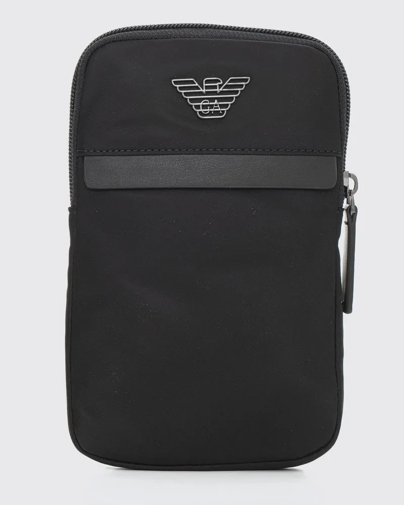 Emporio Armani Nylon-Umhängetasche mit Eagle-Monogramm und Reißverschluss Schwarz