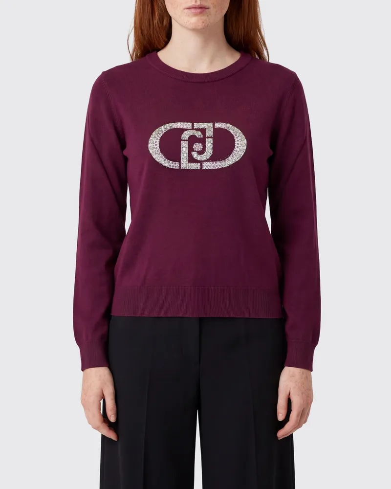 Liu Jo Rundhalspullover aus Viskosemischung mit Strass-Logo Violett