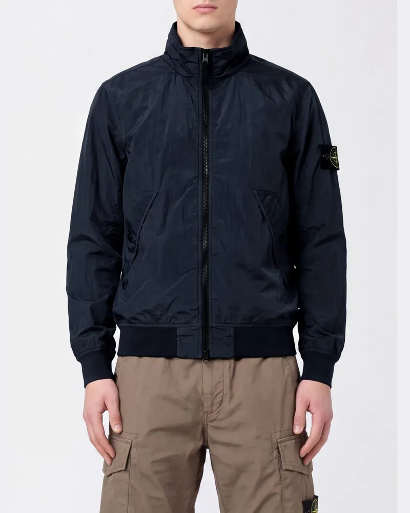 Stone Island Ultraleichte winddichte Nylon-Bomberjacke mit Stehkragen und Logo Navy
