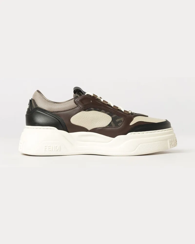 Fendi Force Sneaker aus Leder und Mesh mit FF-Monogramm und Plateausohle Bunt