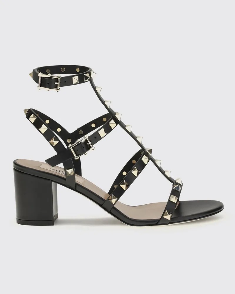Valentino Garavani Rockstud T-Strap Sandalen mit mittlerem Absatz aus Kalbsleder Schwarz