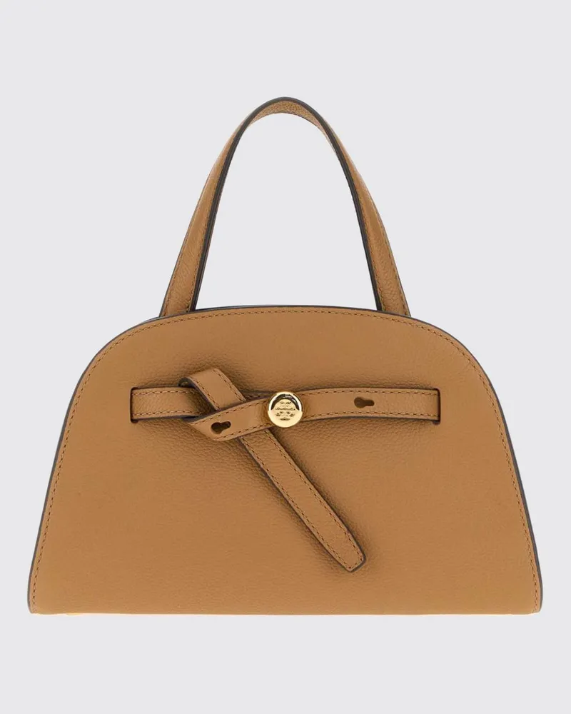 Tory Burch Kleine Romy Handtasche aus genarbtem Leder mit Double T-Logo Braun