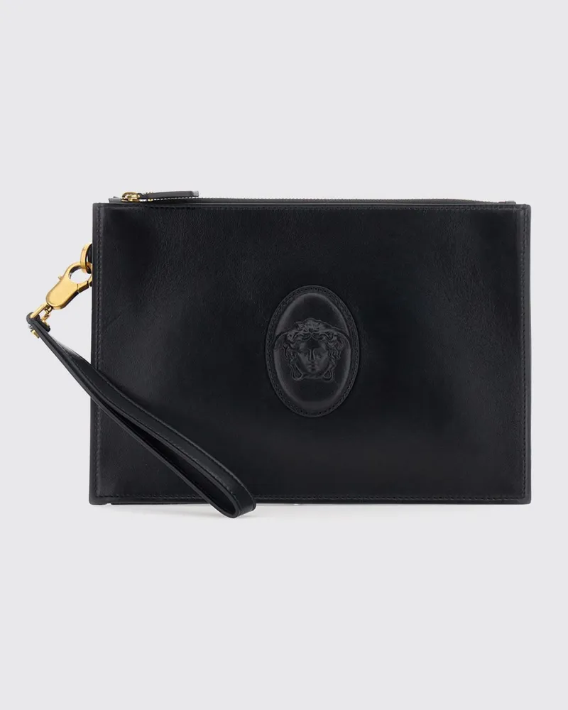 Versace Pouch von aus Lammleder mit Medusa-Logo und abnehmbarer Schlaufe Schwarz