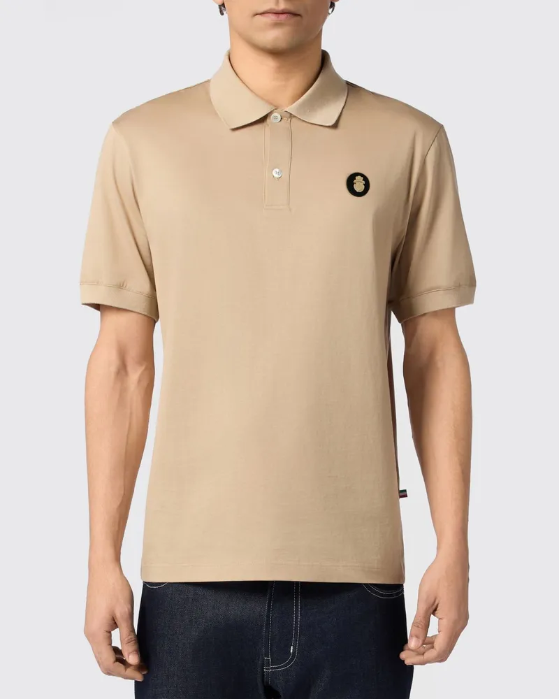 Billionaire Kurzärmeliges Baumwoll-Poloshirt mit appliziertem Logo Beige
