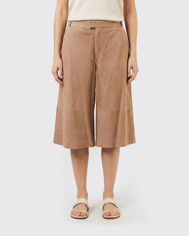Arma Cropped-Hose Jina aus Veloursleder mit weitem Bein Beige